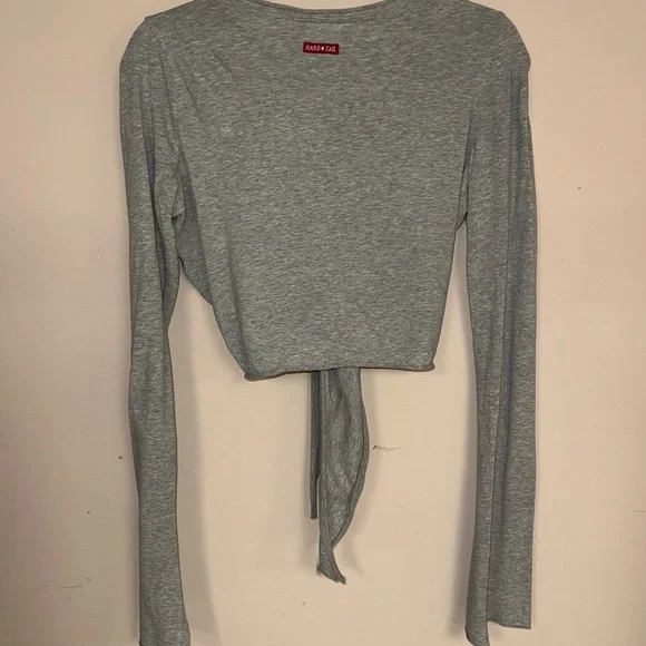 Hard Tail Gray Tie-Front Crop Blouse - Picture 2 of 5